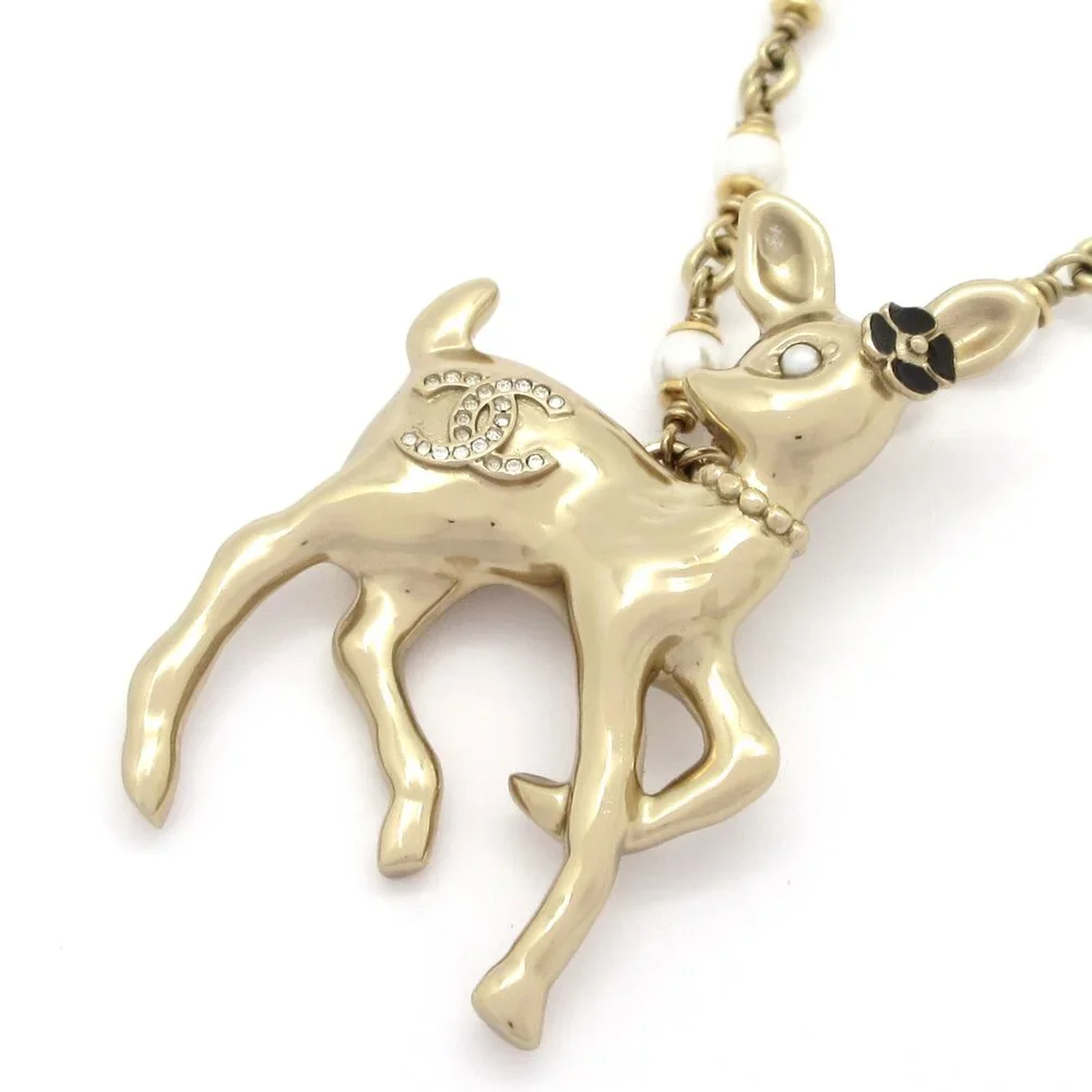 Chanel Necklace Gold Black Hardware Rhinestones
